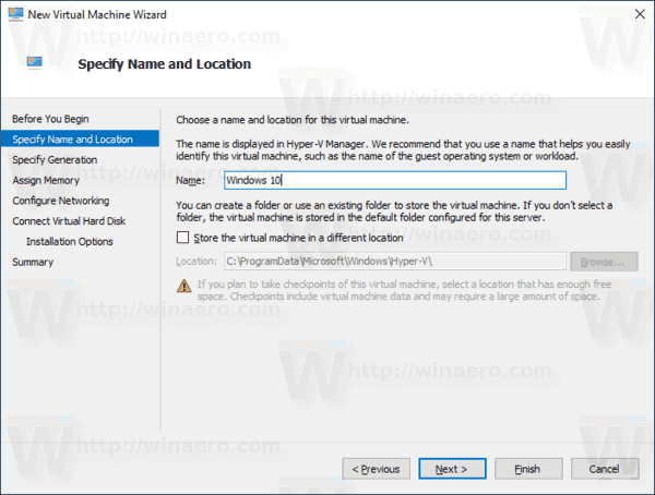 Baguhin ang Hyper-V Virtual Machine Default Folder sa Windows 10