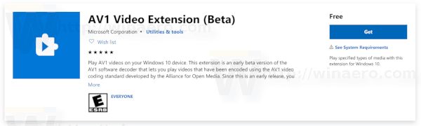 Instalējiet AV1 video kodeku sistēmā Windows 10