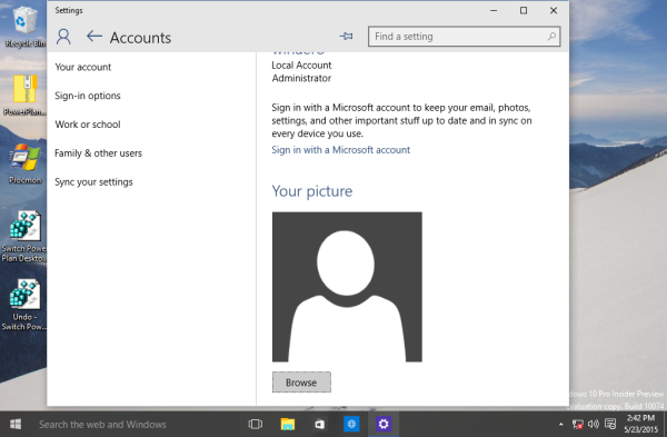 Windows 10 bản dựng 10122 có hình ảnh tài khoản người dùng mới