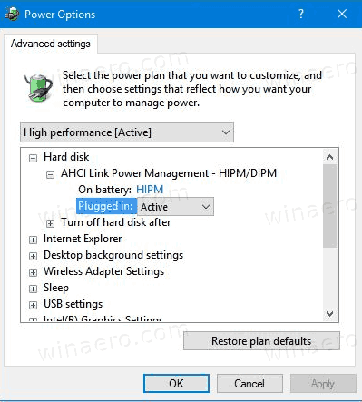Pridajte AHCI Link Power Management - Adaptive to Power Options v systéme Windows