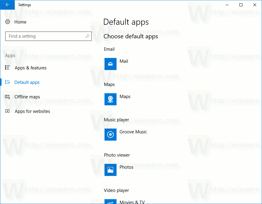 Rakenduste vaikeseoste seadmine Windows 10-s