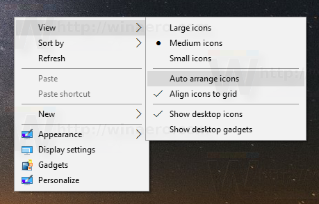 Asztali ikonok automatikus elrendezése a Windows 10 rendszerben