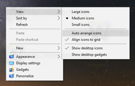 Върнете автоматичното подреждане на иконите на работния плот в Windows 10