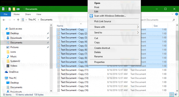 Windows 10-genvejsmenupunkter mangler, når der er valgt mere end 15 filer