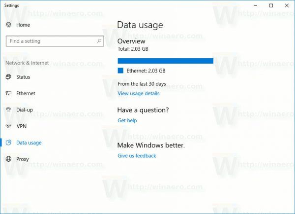 Réinitialiser l'utilisation des données réseau dans Windows 10