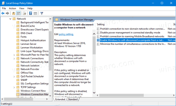 Activeu o desactiveu Soft Disconnect d'una xarxa al Windows 10