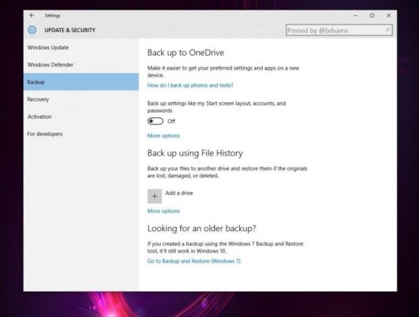 Windows 10에서 백업 기능을 얻기위한 OneDrive