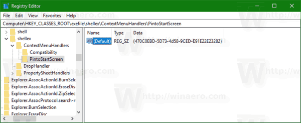 Fjern pin for at starte kontekstmenu i Windows 10