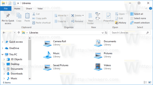 Windows 10의 탐색 창에서 라이브러리 추가 또는 제거