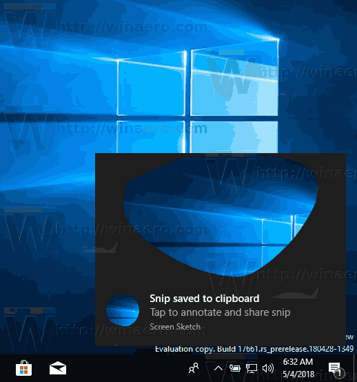 Hozzon létre Screen Snip parancsikont a Windows 10 rendszerben
