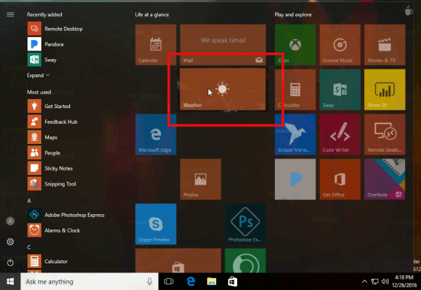 צור תיקיות אריחים בתפריט התחל ב- Windows 10