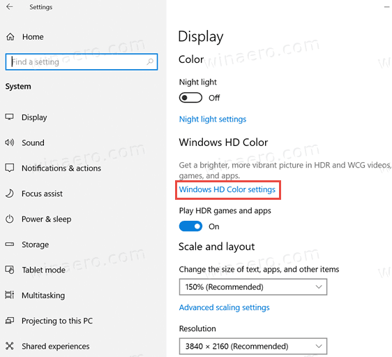 Zapnite alebo vypnite HDR a WCG farbu pre zobrazenie v systéme Windows 10