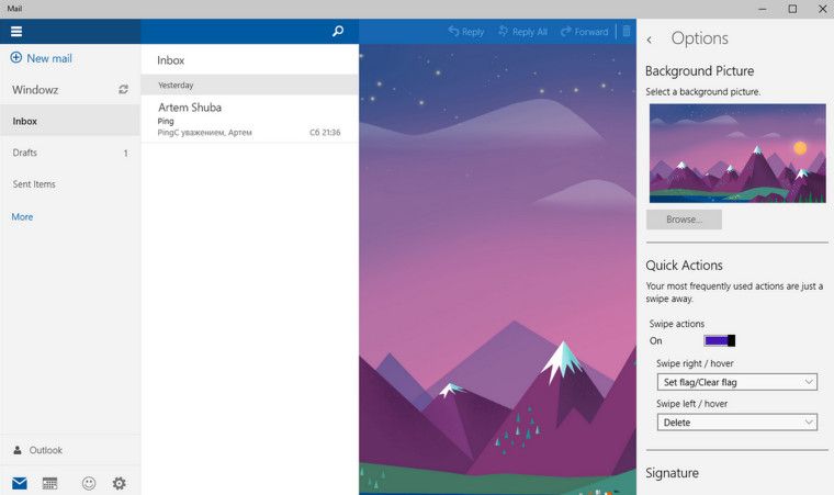 Csúsztatási műveletek módosítása a Windows 10 Mail értesítéshez