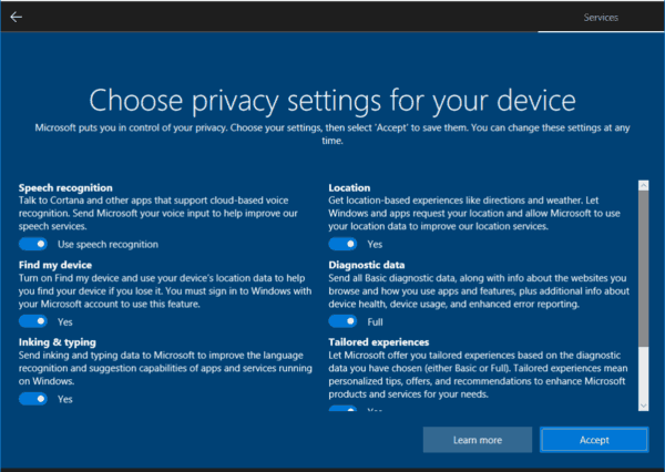 Деактивирайте персонализирания опит в Windows 10