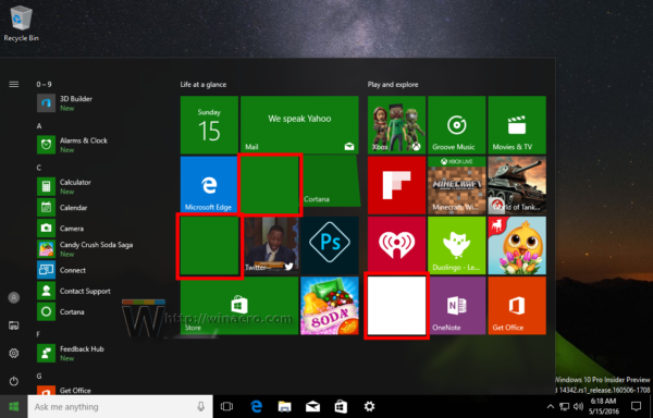 Исправлено: пустые плитки в меню Пуск Windows 10 без счетчика уведомлений и заголовков.