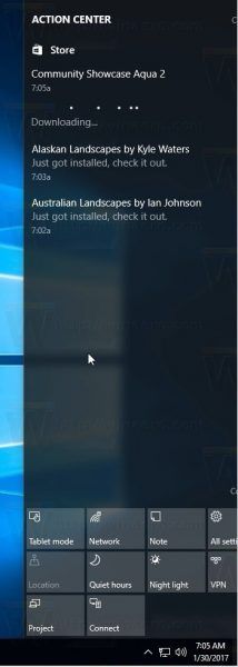 Tiến trình tải xuống Action Center trong Windows 10 Creators Update