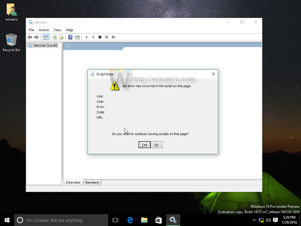 Oprava Windows 10 build 14251 „Ve skriptu na této stránce došlo k chybě“