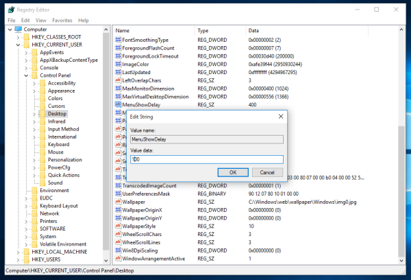Jak zrychlit nabídky v systému Windows 10 a změnit zpoždění nabídky
