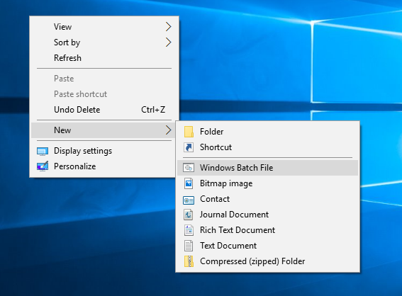 상황에 맞는 메뉴로 열기를 Windows 10의 BAT 및 CMD 파일에 추가