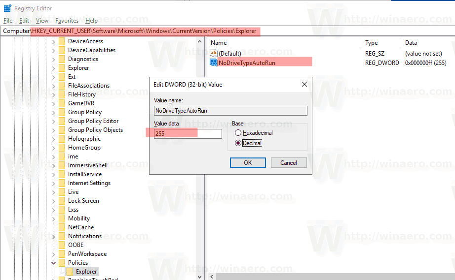 Windows10のすべてのドライブの自動再生を無効にする