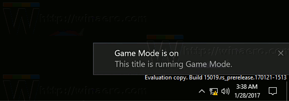 Включение или отключение уведомлений игрового режима в Windows 10
