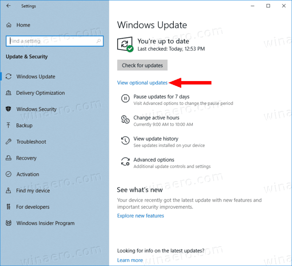 Installera valfria uppdateringar i Windows 10