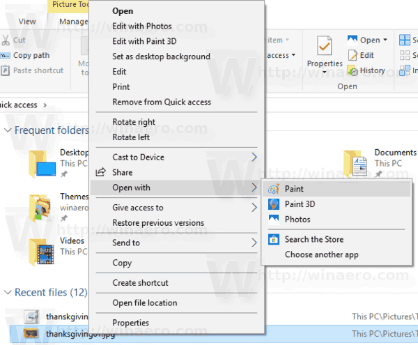 Poista sovellukset avoimesta pikavalikosta Windows 10: ssä