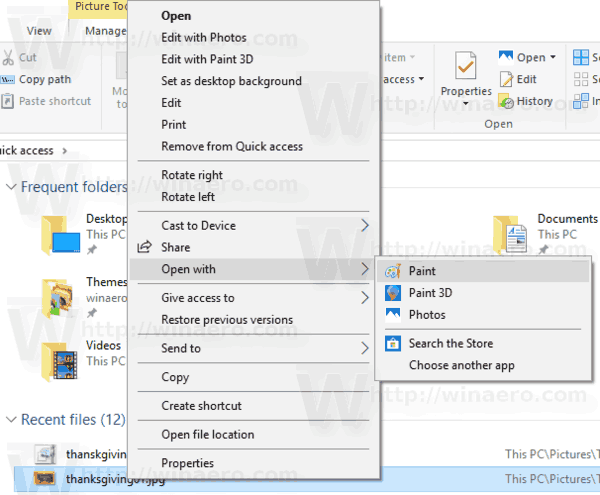Fjern apper fra åpne med hurtigmeny i Windows 10
