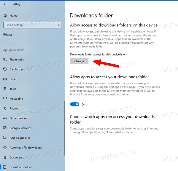 Permitir o denegar el acceso de la aplicación a la carpeta de descargas en Windows 10