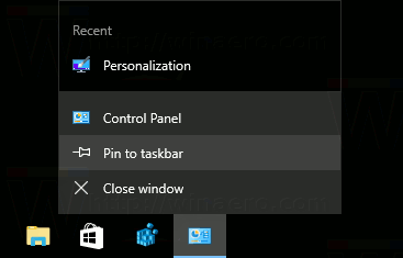 Kiinnitä ohjauspaneelin sovelmat tehtäväpalkkiin Windows 10: ssä