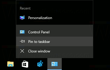 విండోస్ 10 లో టాస్క్ బార్‌కు పిన్ కంట్రోల్ ప్యానెల్ ఆపిల్ట్స్