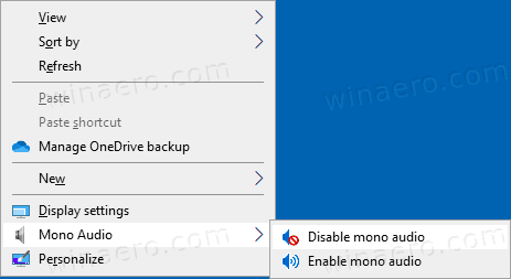 Fügen Sie unter Windows 10 das Mono-Audio-Kontextmenü hinzu