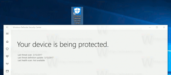 Sukurkite „Windows Defender“ saugos centro nuorodą sistemoje „Windows 10“