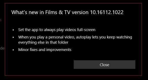自動再生機能を備えた高速リングで更新されたMicrosoftMovies＆TVアプリ