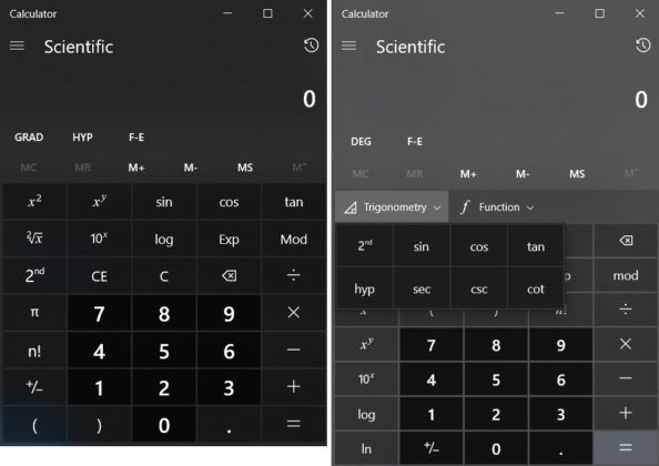 Microsoft Updates Calculator مع دعم محسّن لحساب المثلثات