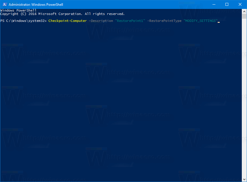 Vytvořte bod obnovení ve Windows 10 pomocí PowerShellu
