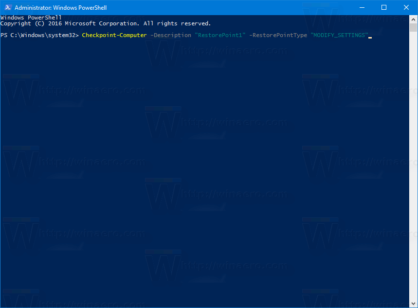 PowerShell के साथ विंडोज 10 में एक पुनर्स्थापना बिंदु बनाएं