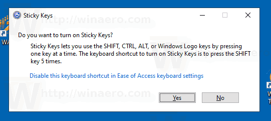 Įjunkite arba išjunkite lipnius raktus sistemoje „Windows 10“