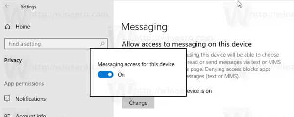 Poista sovellusten pääsy viesteihin käytöstä Windows 10: ssä
