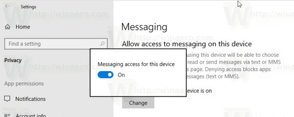 Windows 10에서 메시징에 대한 앱 액세스 비활성화