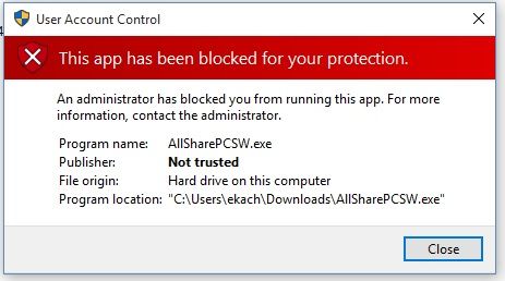 Åtgärda fel Den här appen har blockerats för ditt skydd i Windows 10