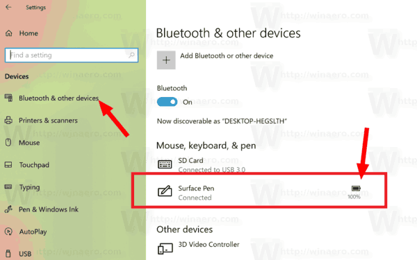 Controleer het batterijniveau van het Bluetooth-apparaat in Windows 10