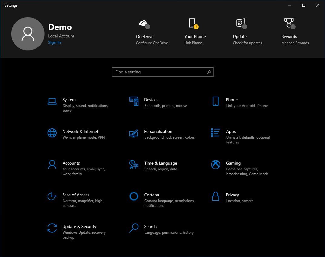 Tvinga till Windows 10-inställningens topprubrik
