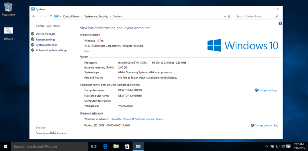 วิธีเปิดใช้งาน Windows 10 build 10240