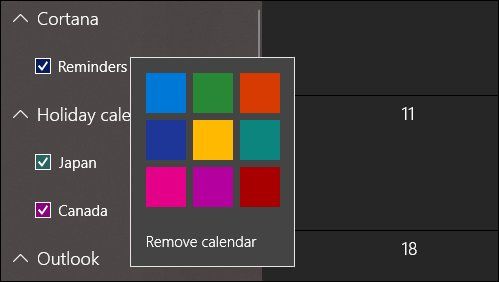 A Naptár új színeket kap a Windows 10 rendszerben