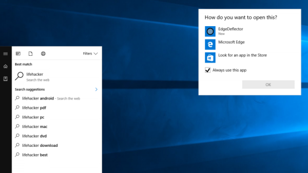 Naj Cortana uporablja privzeti spletni brskalnik z EdgeDeflector