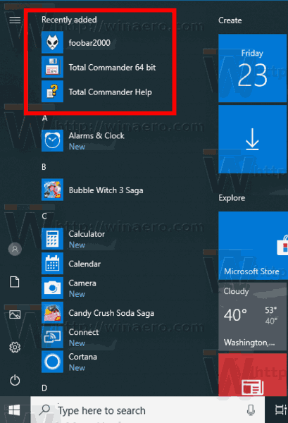 Remover aplicativos recentemente adicionados do menu Iniciar no Windows 10