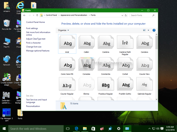 Återställ standardinställningar för typsnitt i Windows 10