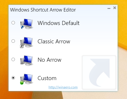 Hoe de snelkoppelingspijl in Windows 8.1 te verwijderen of te vervangen door een aangepast pictogram