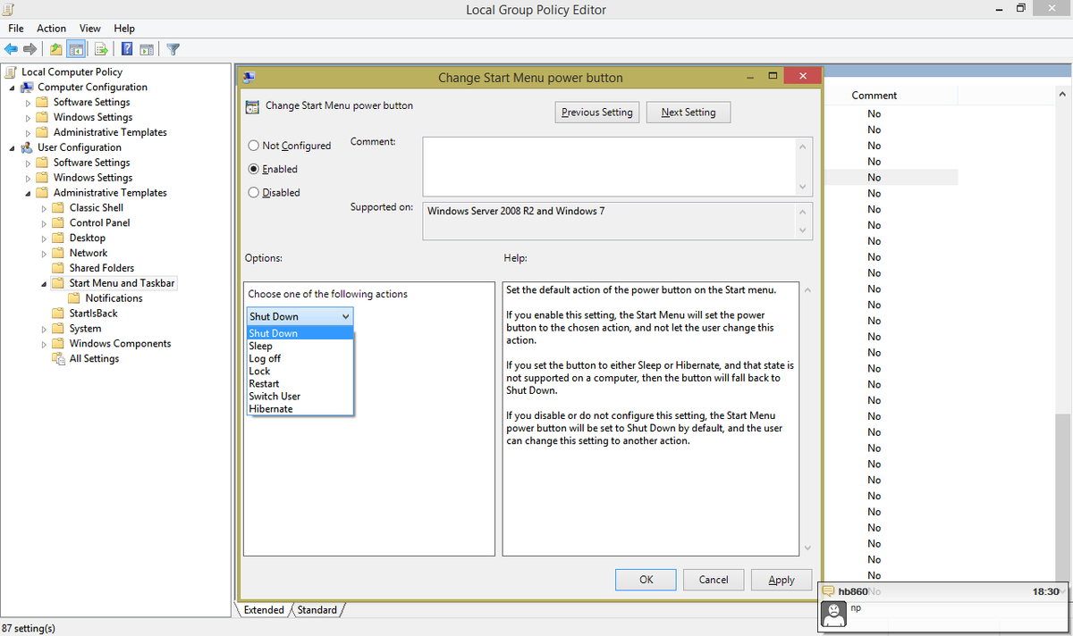 كيفية تغيير إجراء إيقاف التشغيل الافتراضي في Windows 8.1 و Windows 8